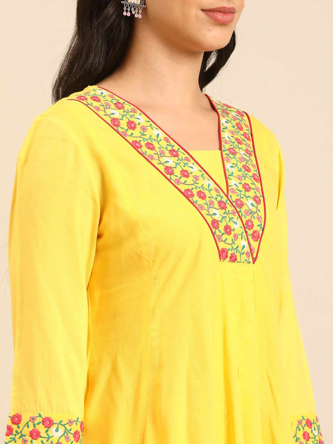 Solid Yellow A-line Kurta Set