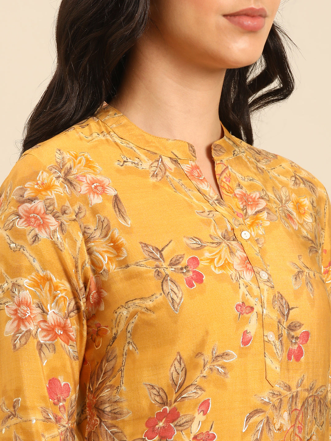 Mustard Printed Muslin Straight Kurta