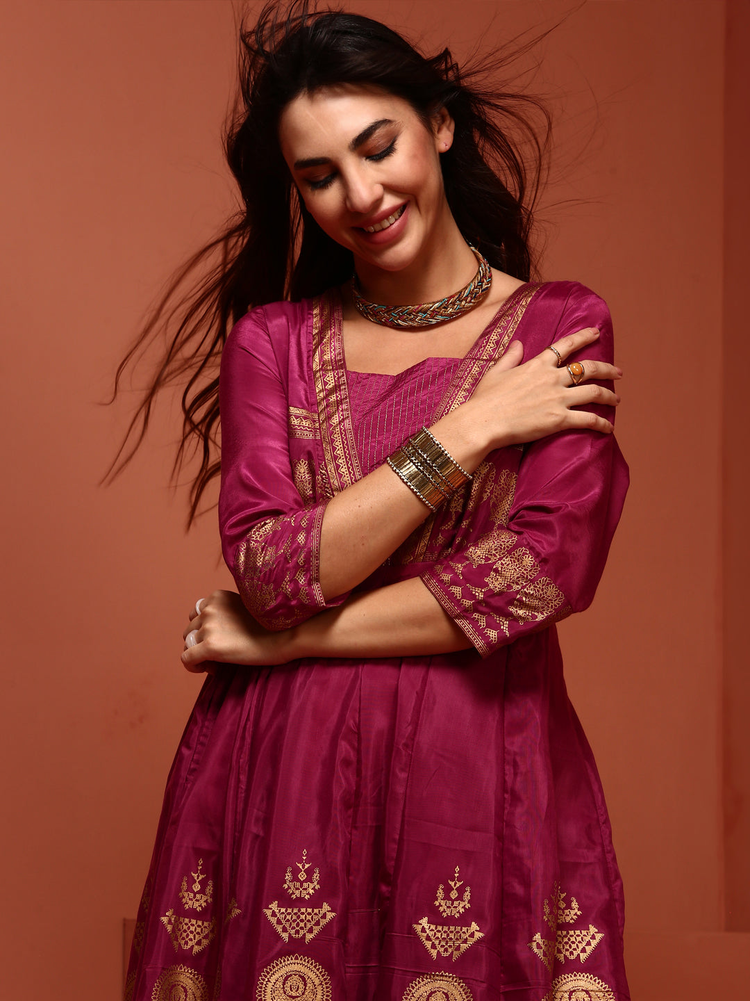 Pink Kalidar Printed Shantoon Kurta