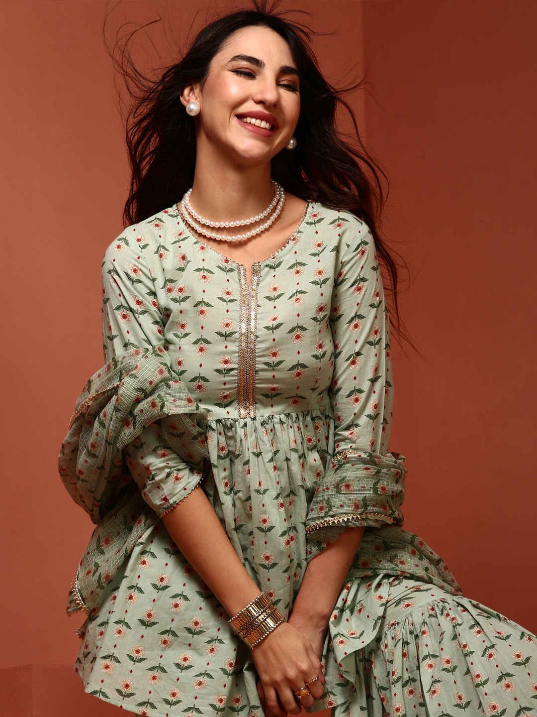 Stylish Mint Cotton Kurta Set