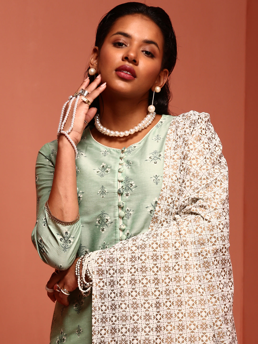 Mint Printed Kurta Set