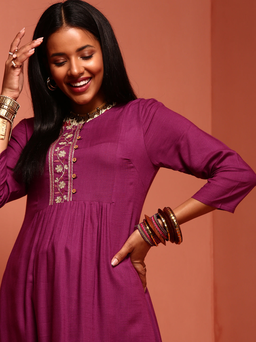 Purple Embroidered Kurta Set