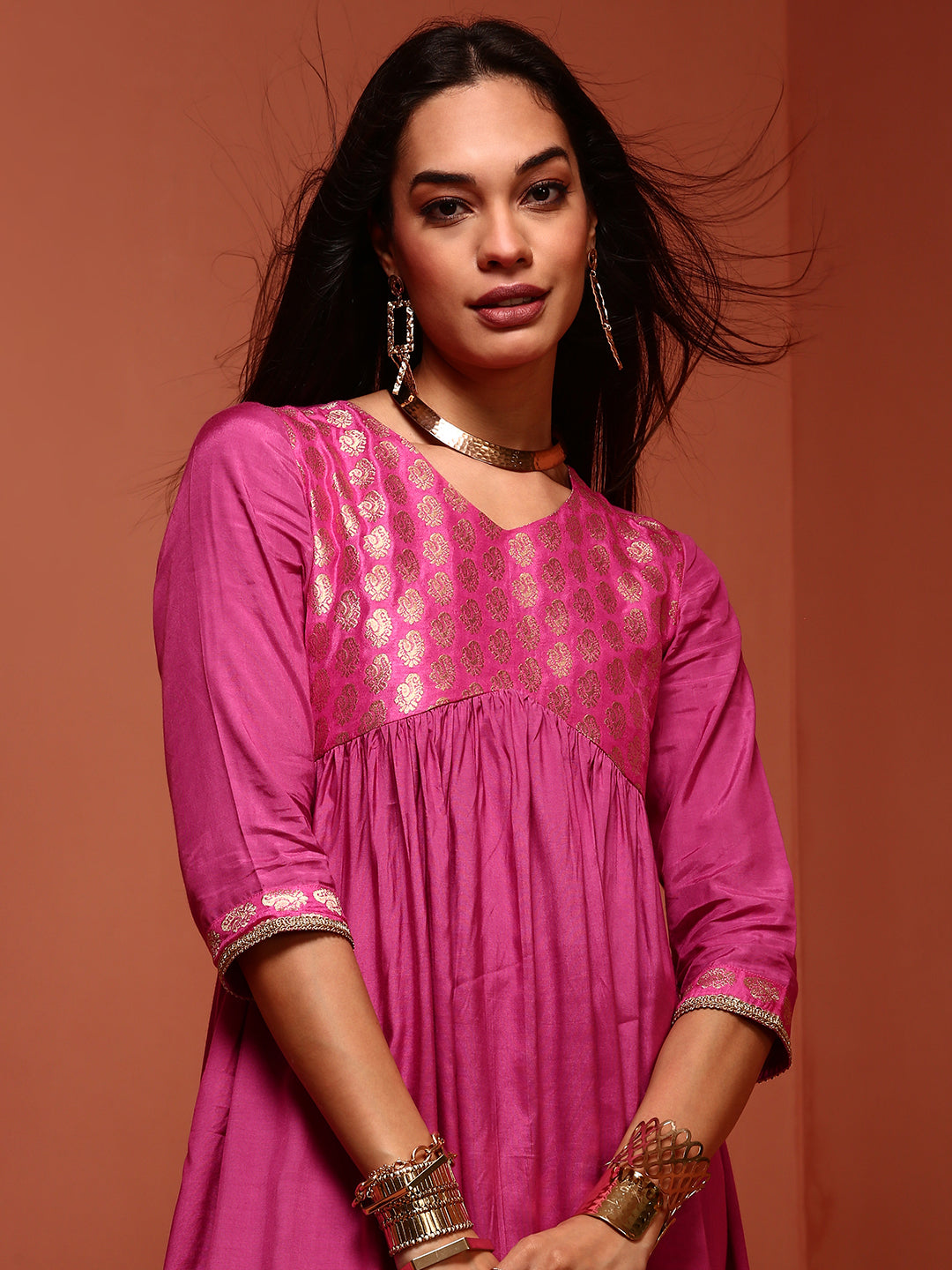 Pink Shantoon Gathered Kurta