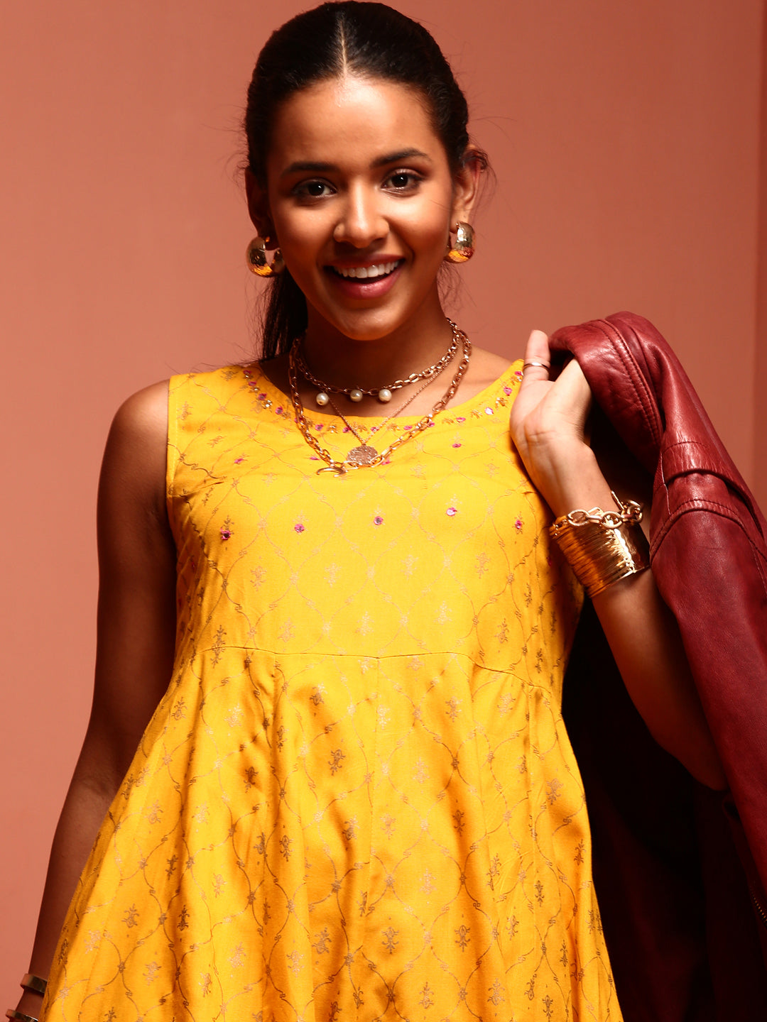 Yellow Kalidar Printed Tunic Top