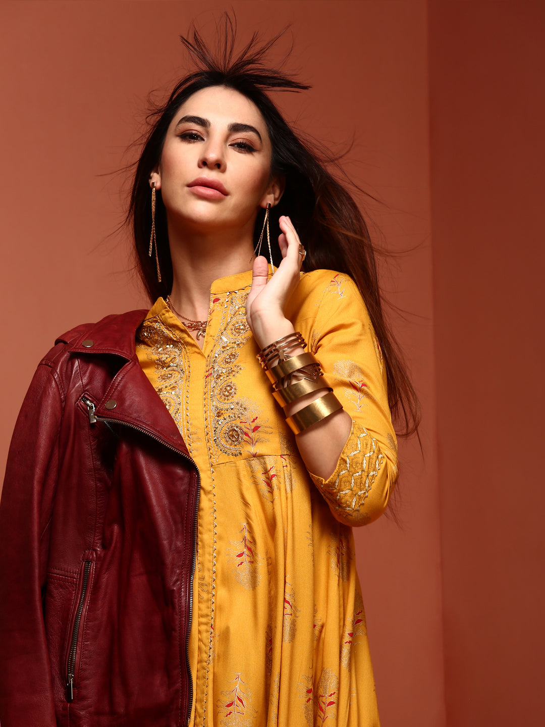 Yellow Printed Rayon Kurta