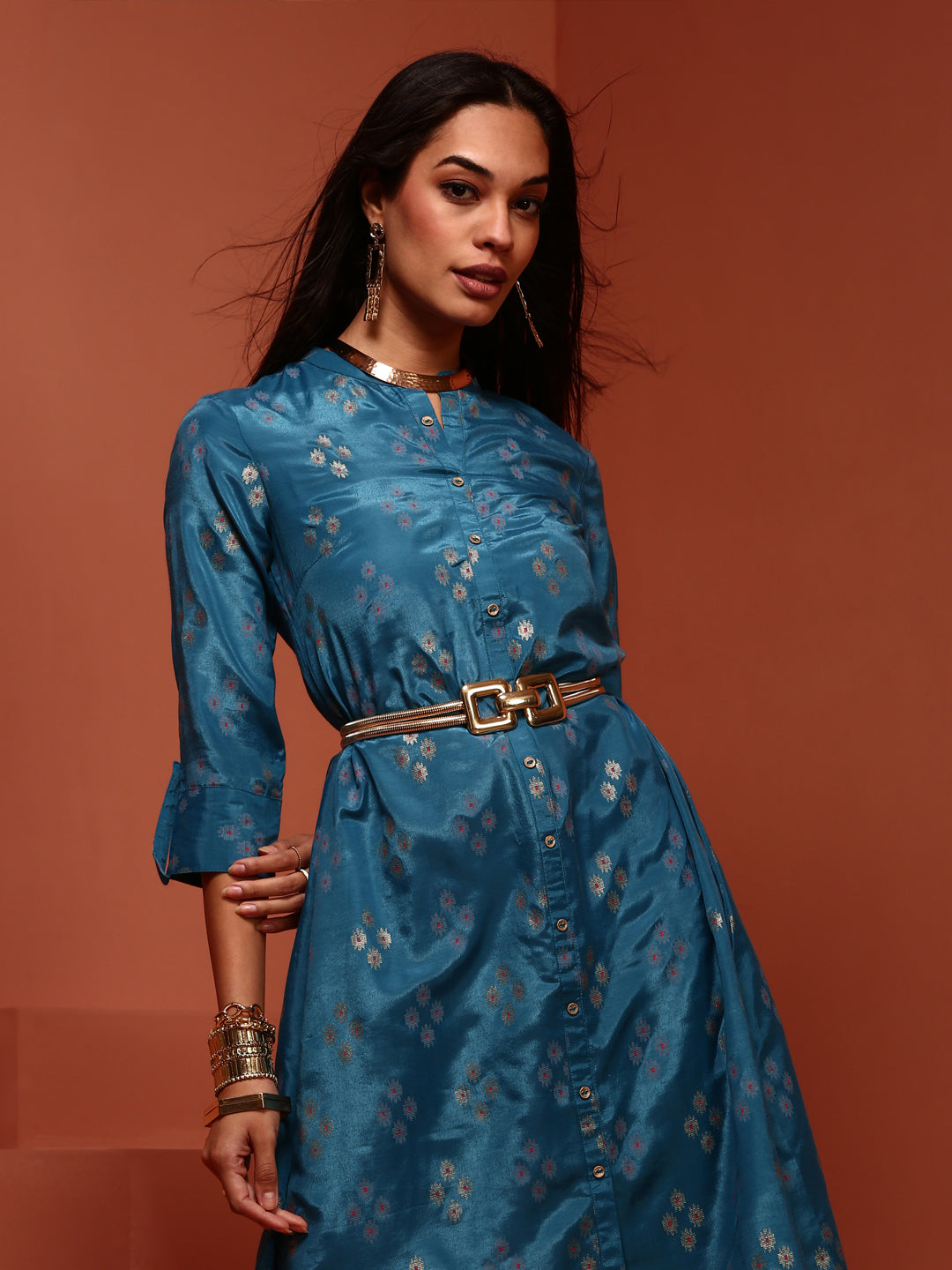 Blue Asymmetric Printed Kurta