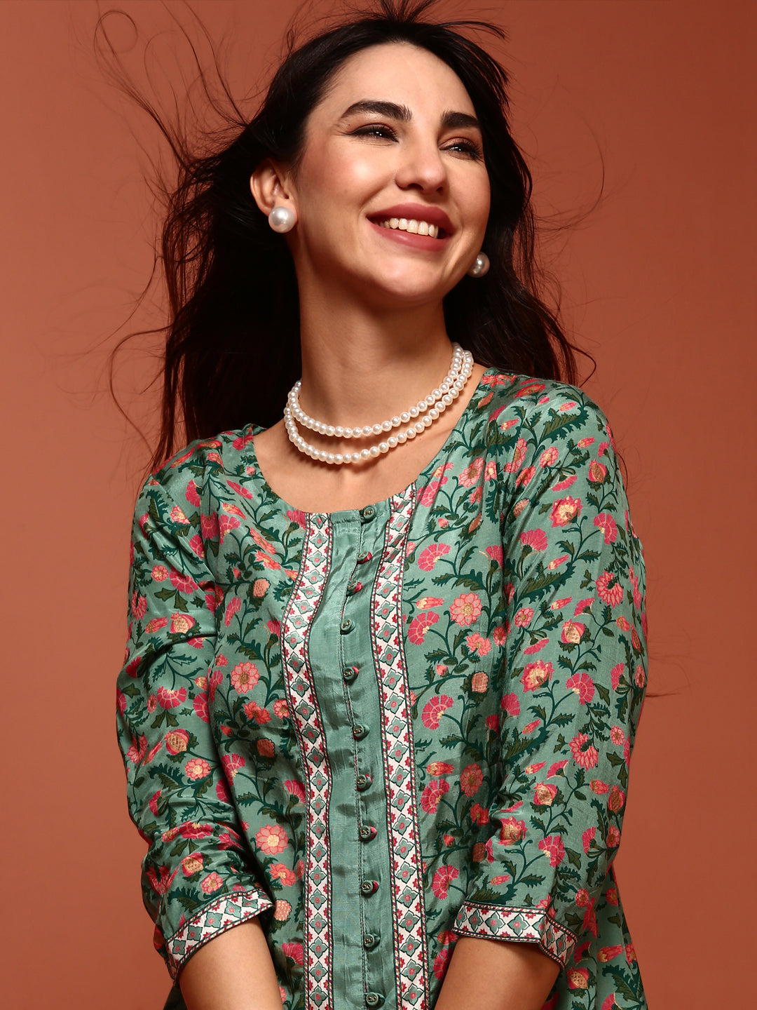 Mint Printed A-line Kurta Set