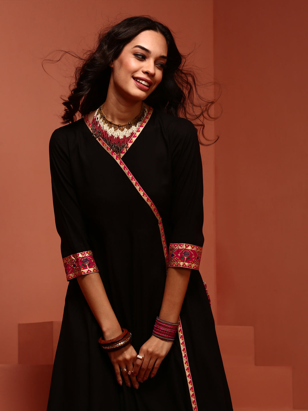 Solid Black A-line Kalidar Kurta