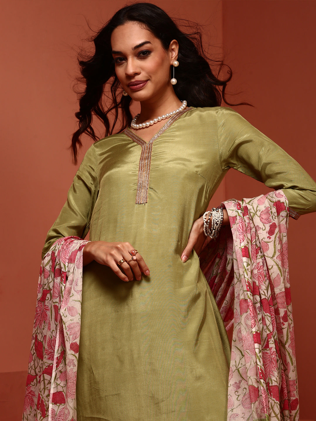 Green Solid Shantoon Kurta Set