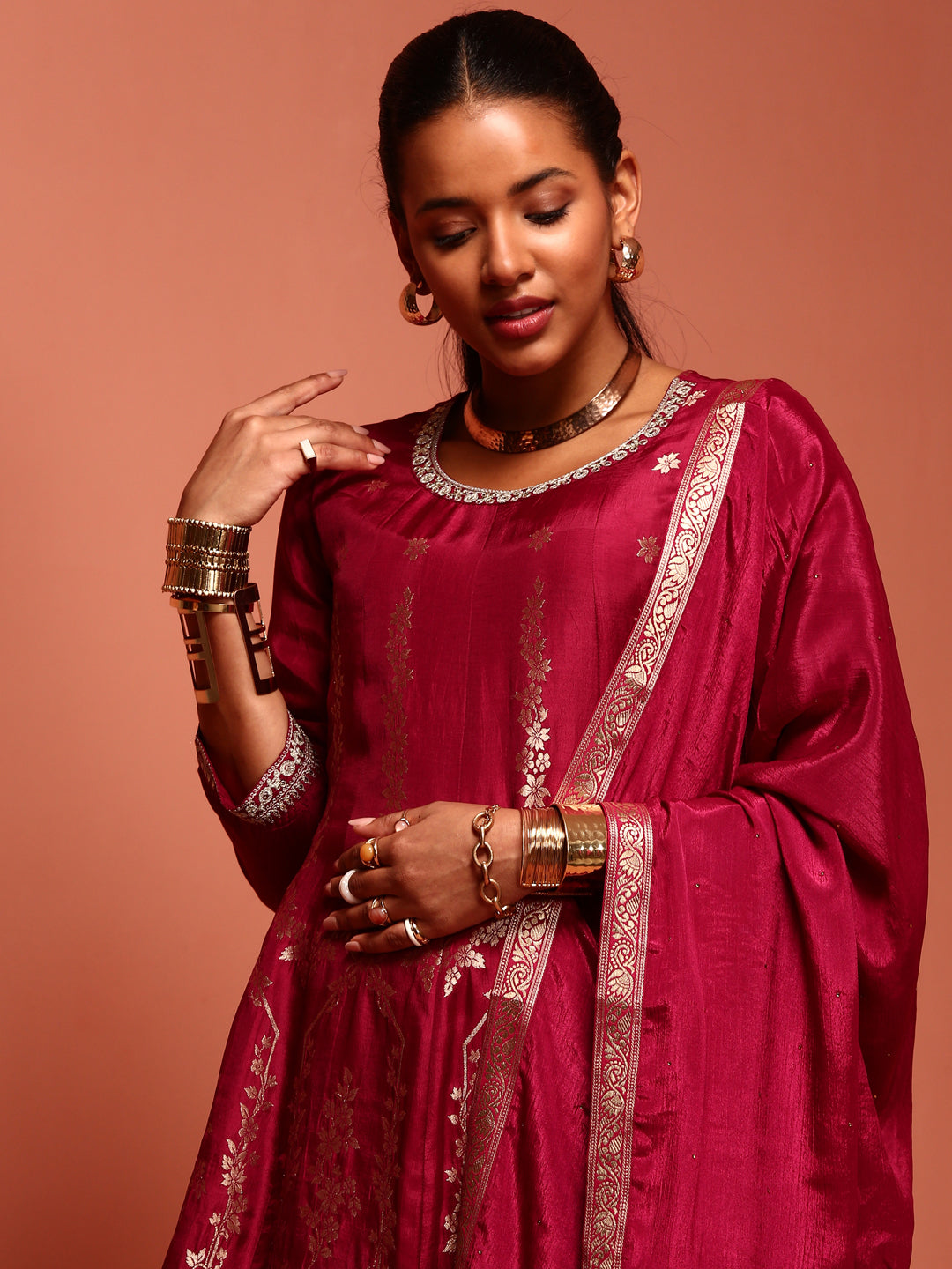 Maroon Brocade Kurta Set