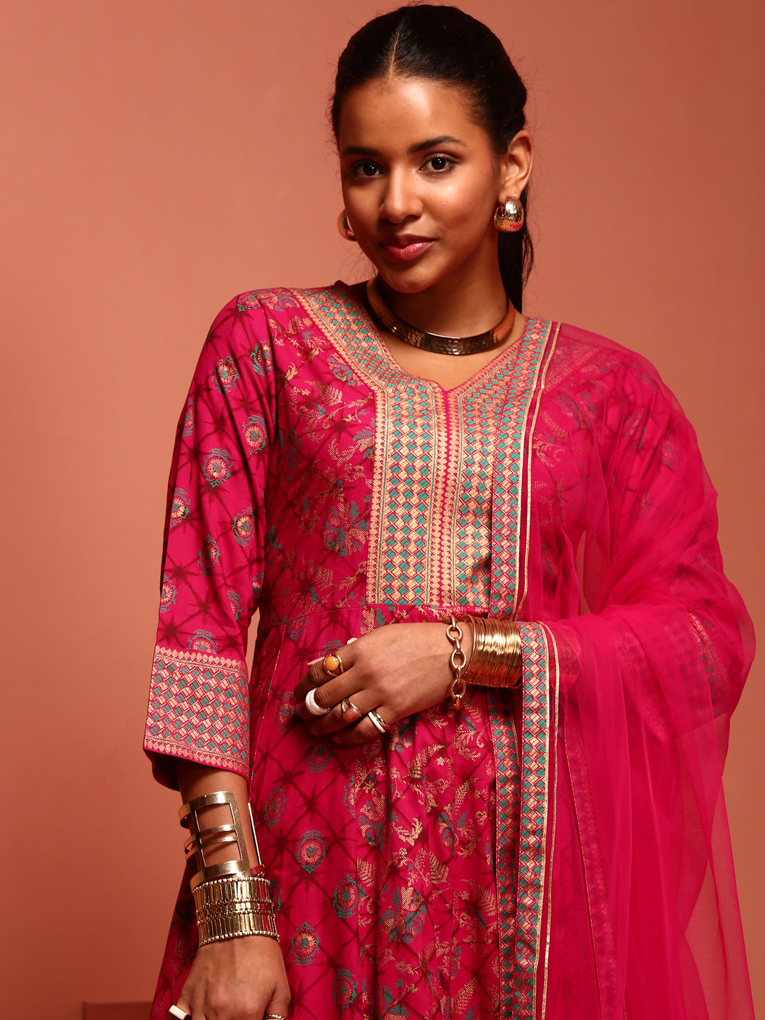 Fuchsia Kalidar Printed Kurta Set