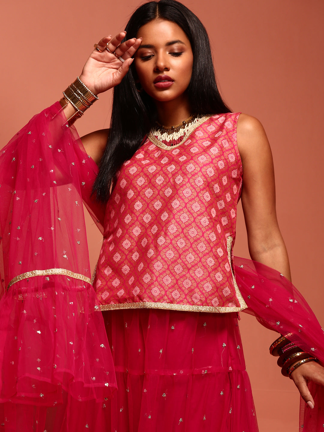 Fuchsia Printed Lehenga Set