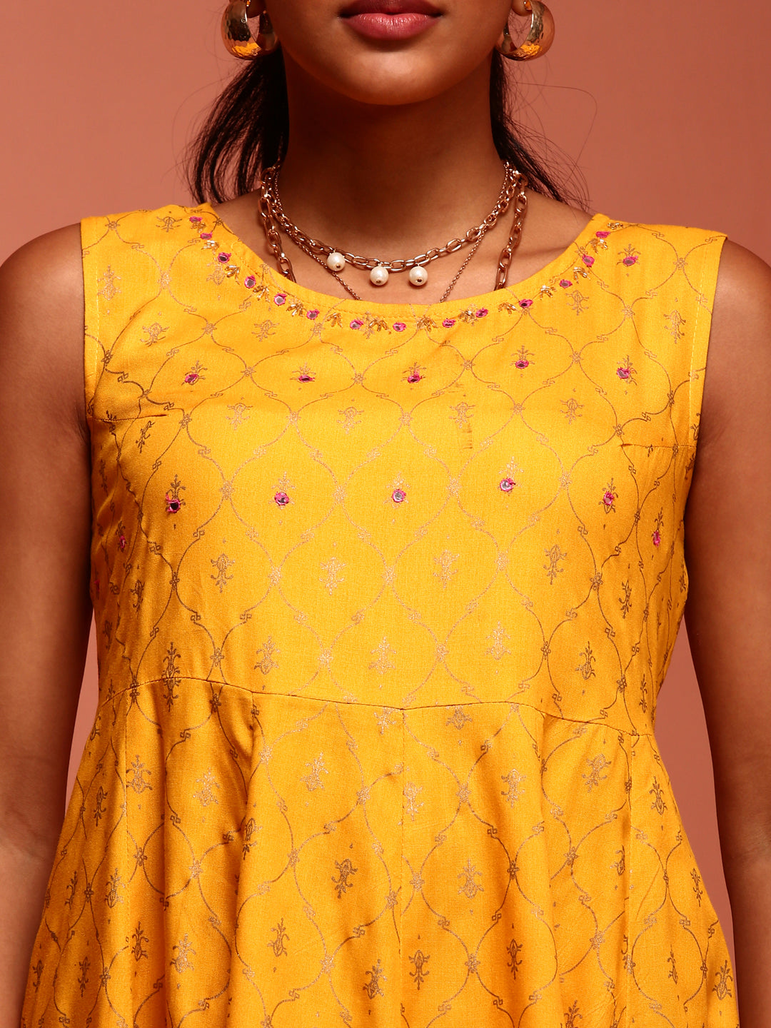 Yellow Kalidar Printed Tunic Top