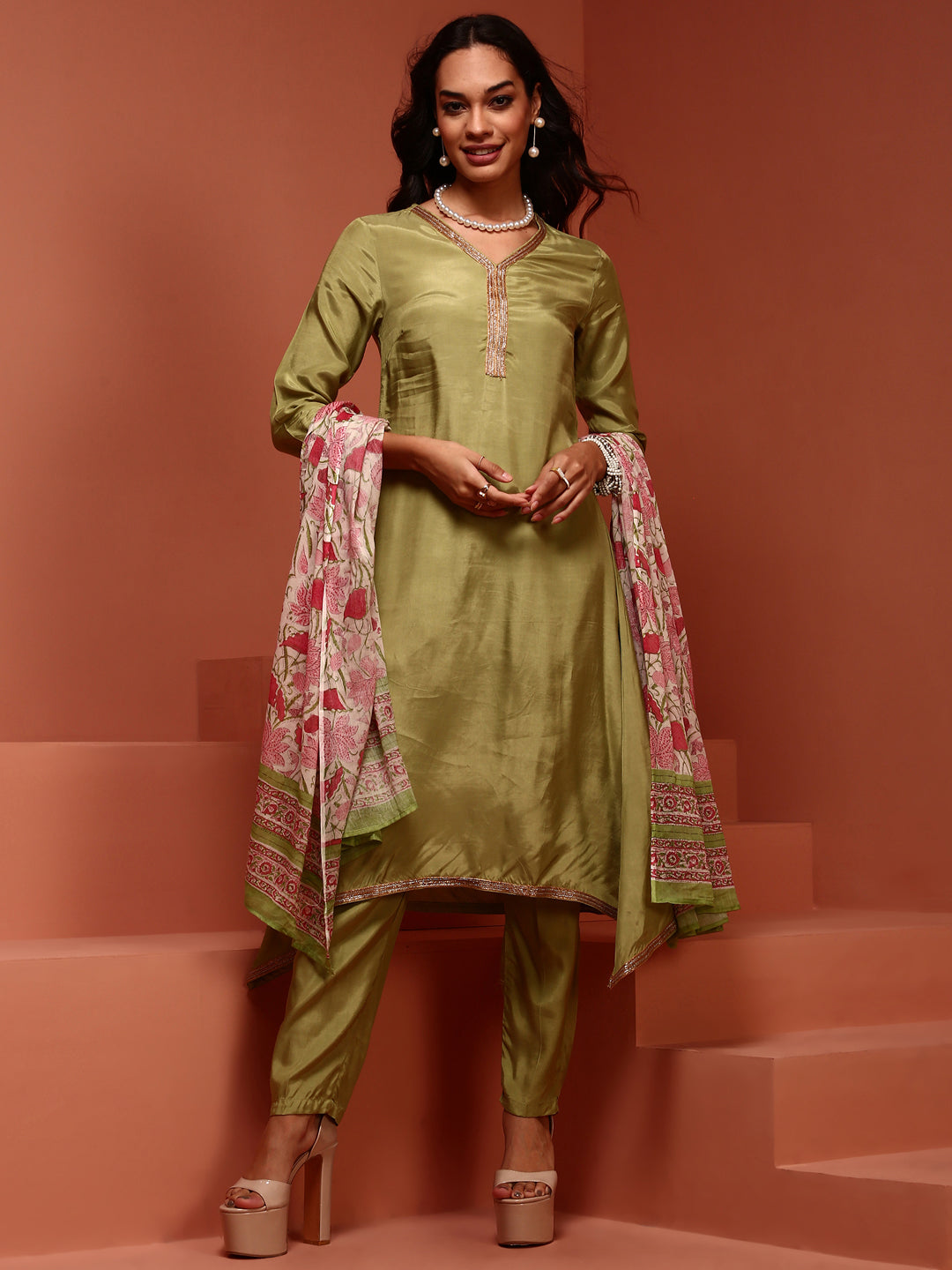 Green Solid Shantoon Kurta Set
