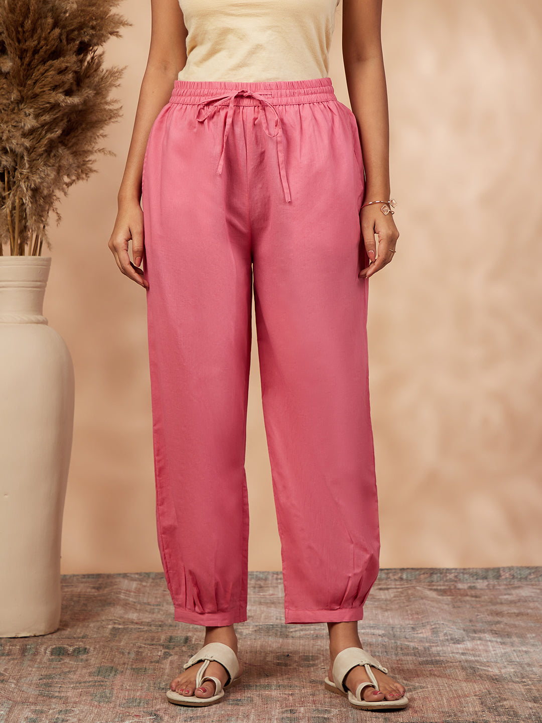 Solid Coral  Straight Pant