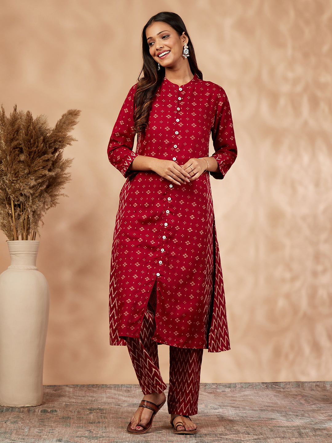 Red A-line Kurta Set