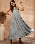 Grey Embellished Flared Dress
