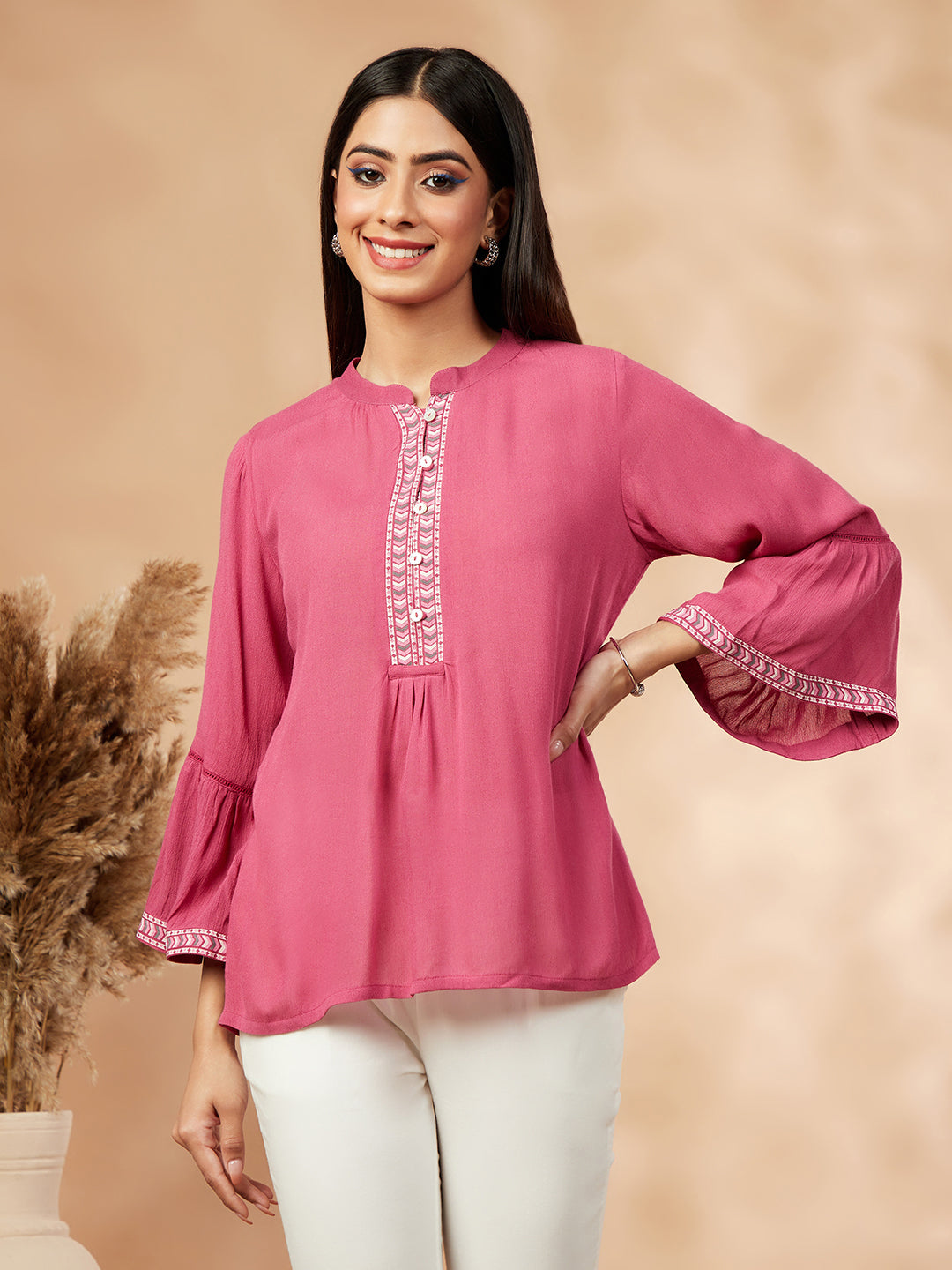 Solid Rose Pink  Gathered Top
