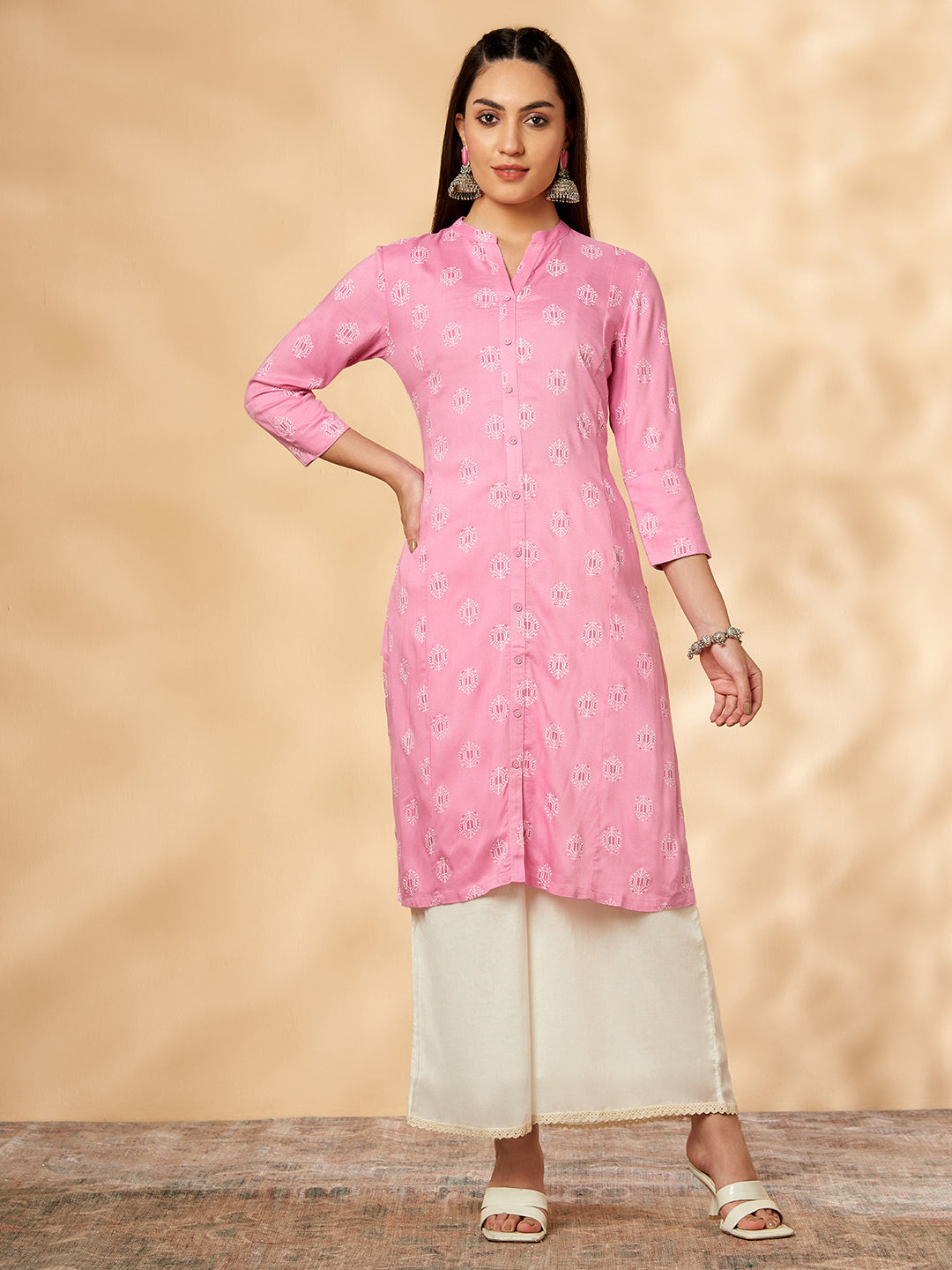 Printed Straight Pink Kurta