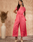 Printed Coral Flared Jumpsuit