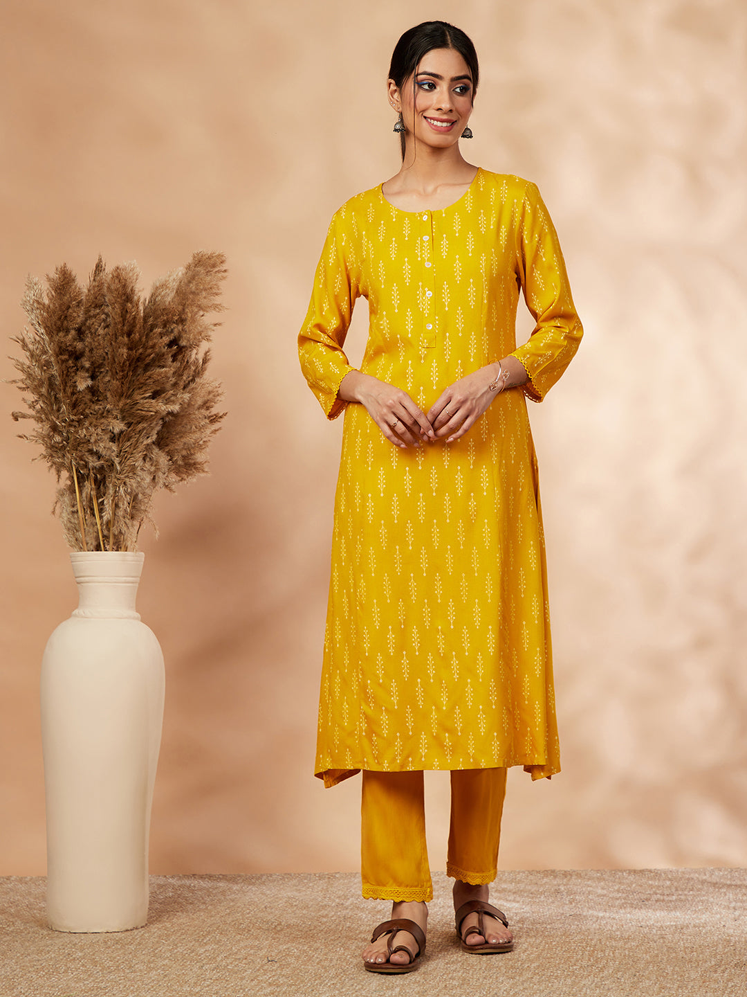 Mustard A-Line Kurta Set