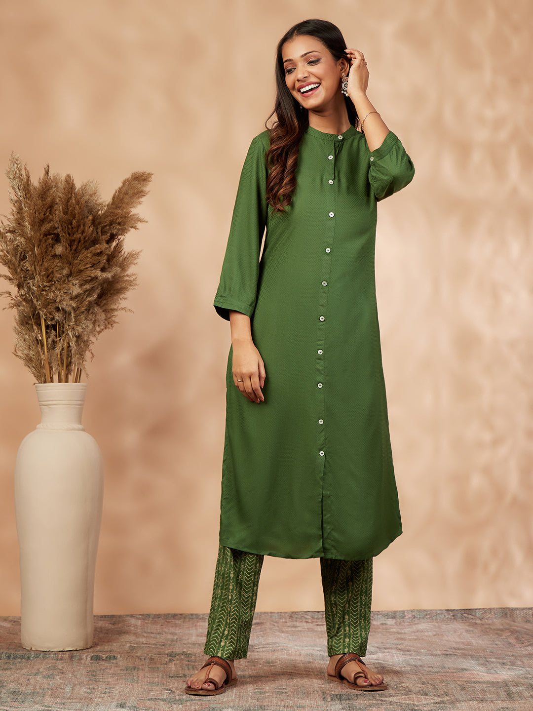 Solid Green Kurta Set