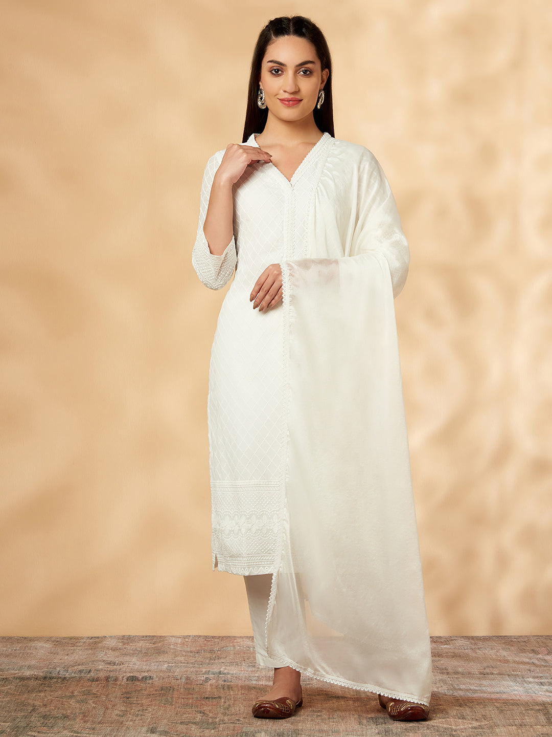 Schiffili Off-White Cotton Kurta Set