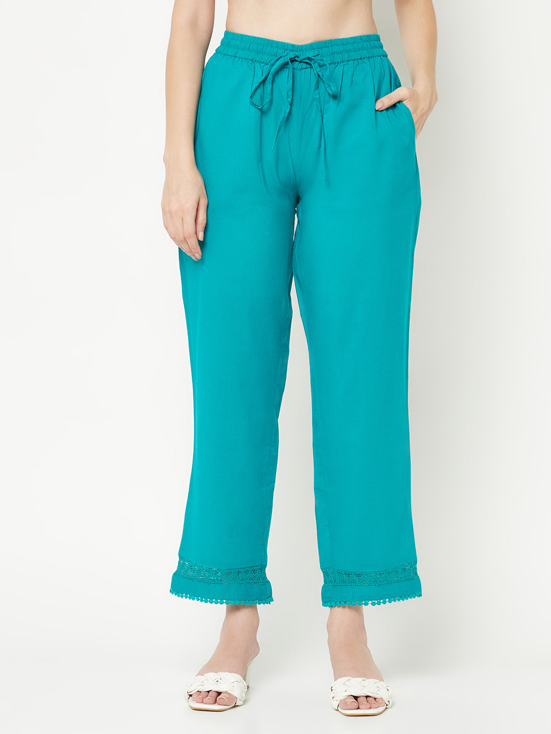 Turquoise Straight Cotton Pants