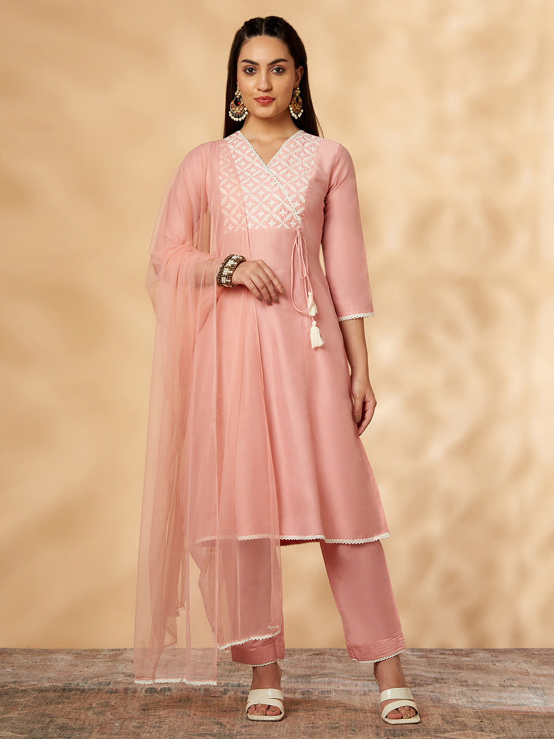 Light Pink Embellished A-Line Kurta Set