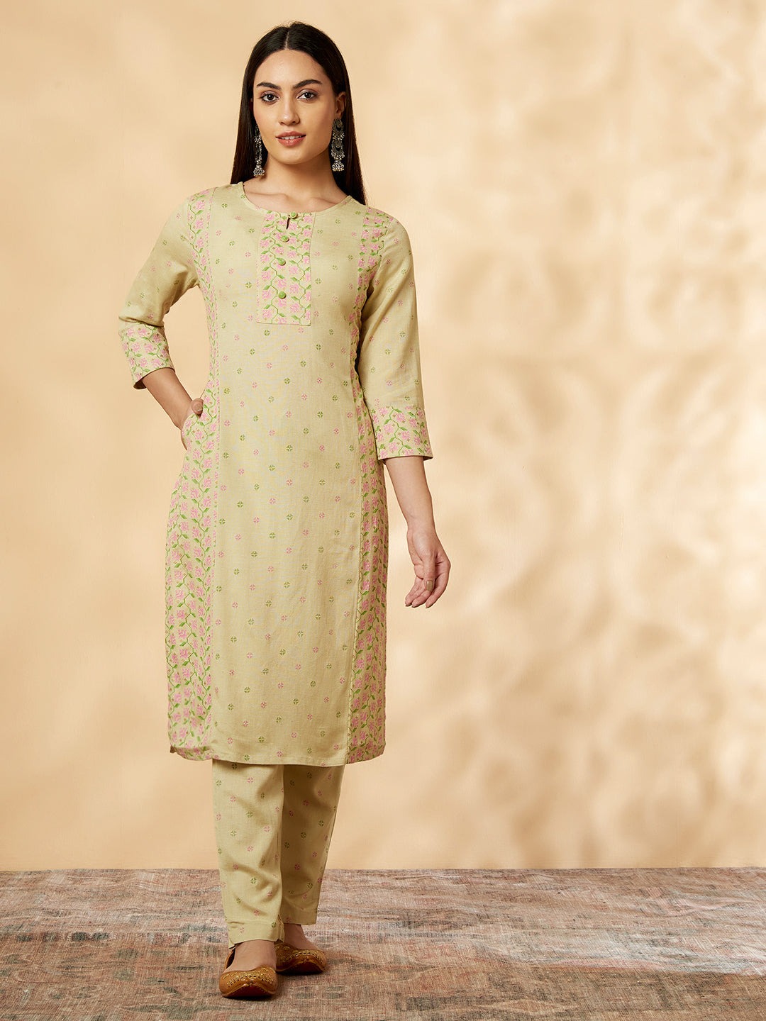 Beige Printed Kurta  Set