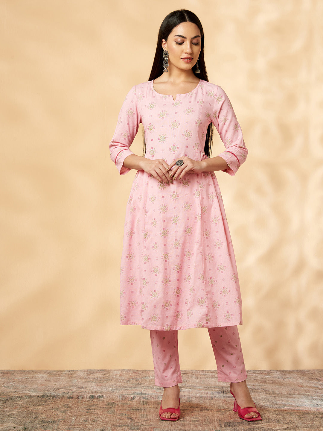 Pink Printed Kurta Set