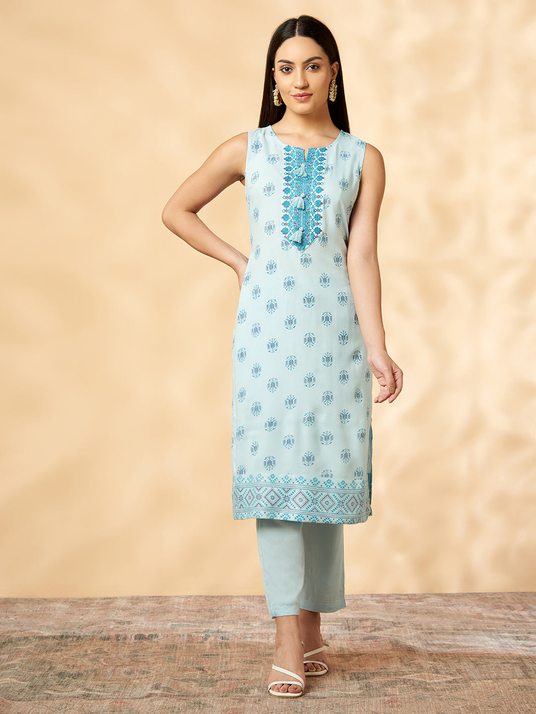 Light Blue Printed Kurta Set