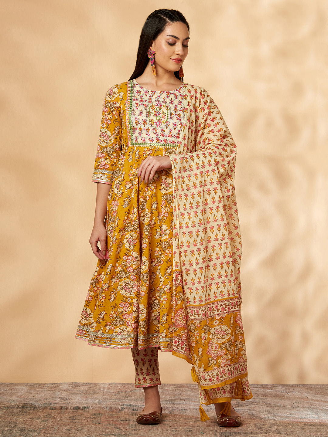 Mustard Printed Kurta Set