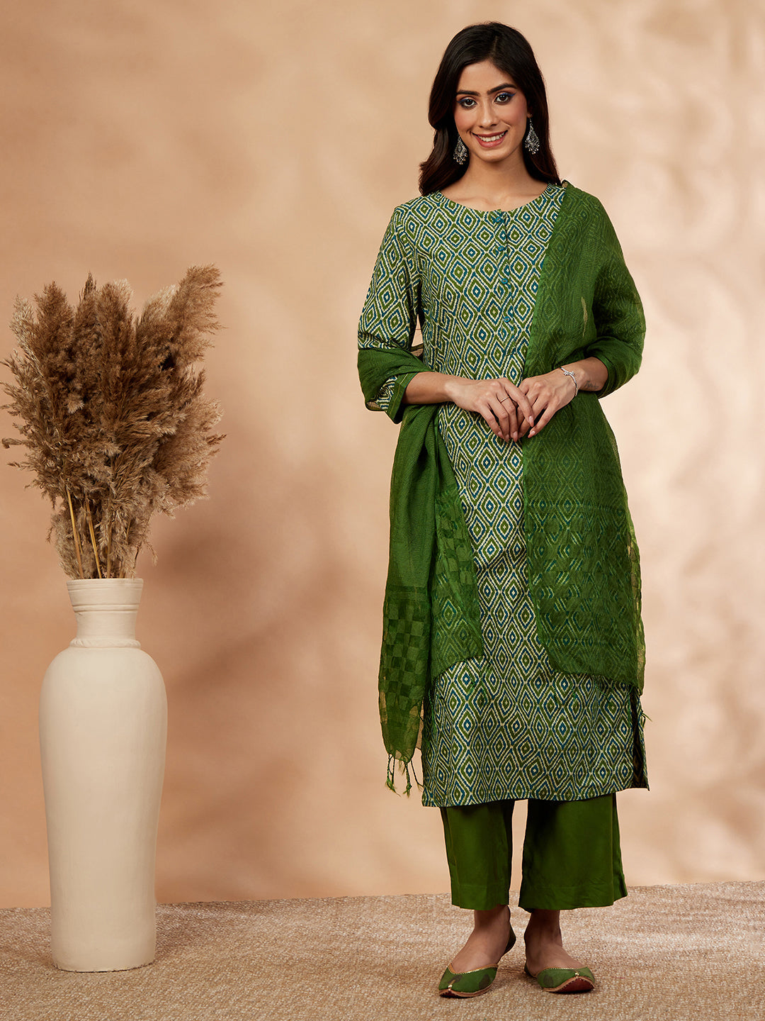 Printed Green Kurta Set