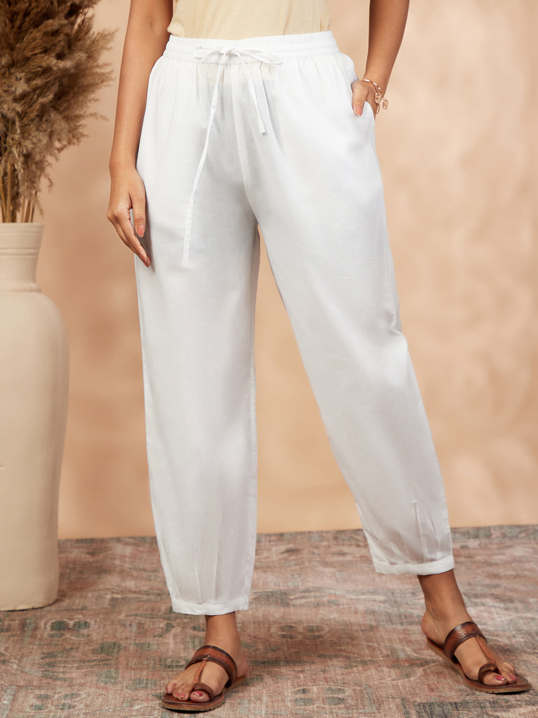 Pure Cotton White Izhar Pant