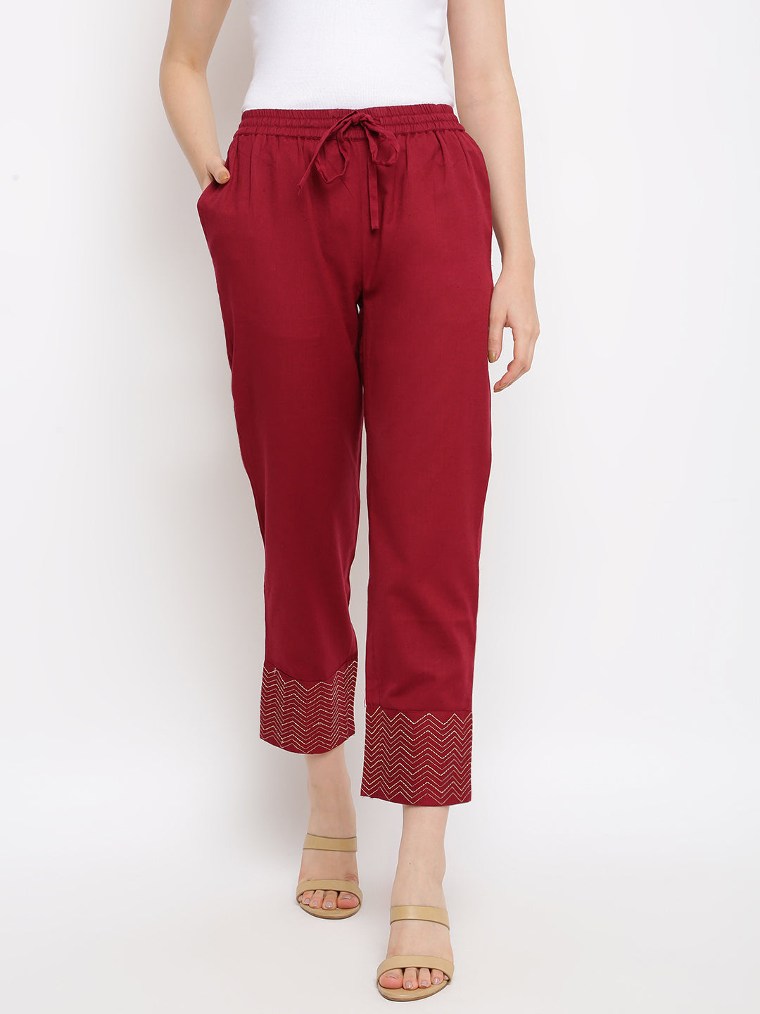 Solid Maroon Ethnic Straight Pant