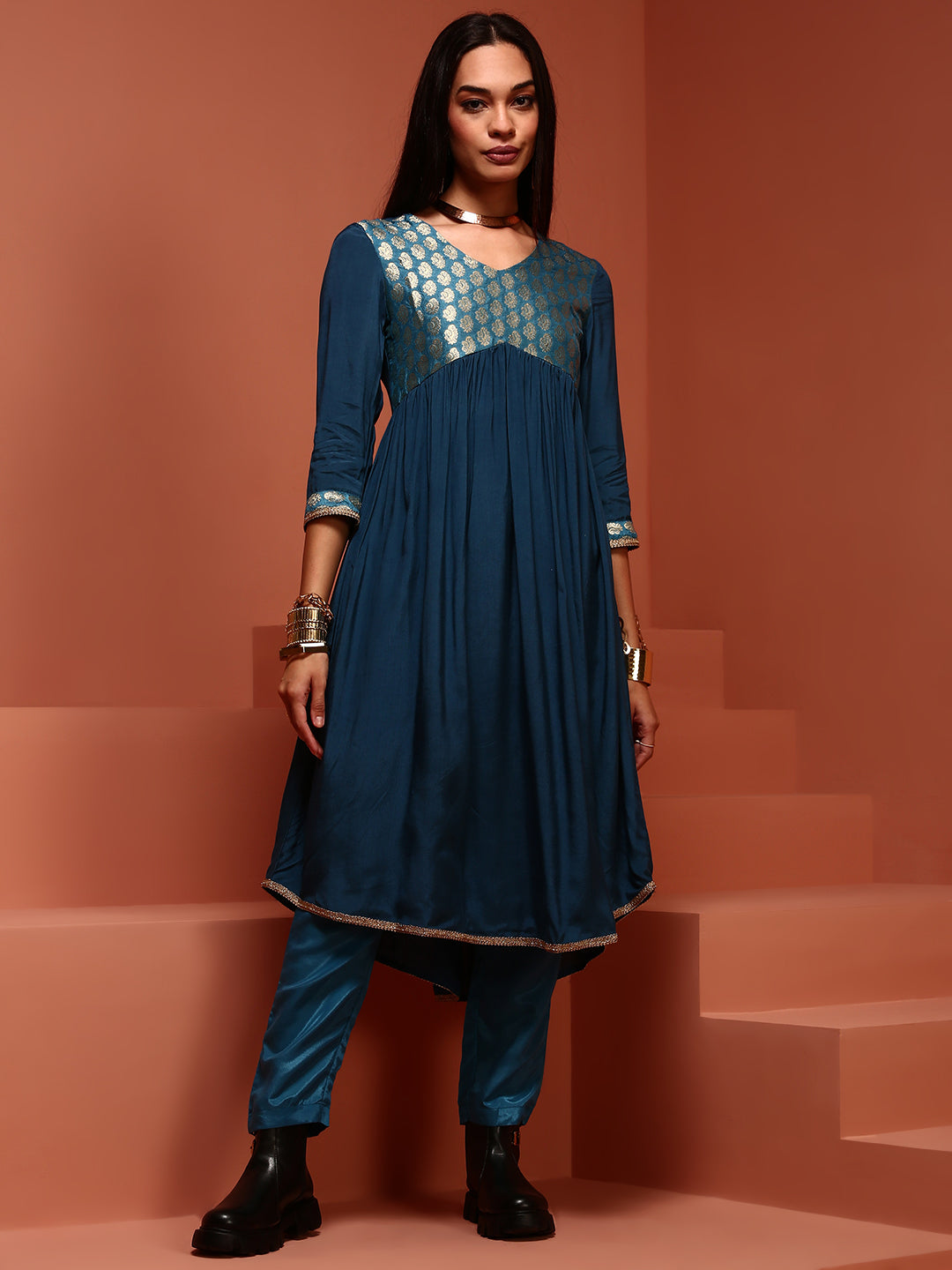 Teal Shantoon Gathered Kurta