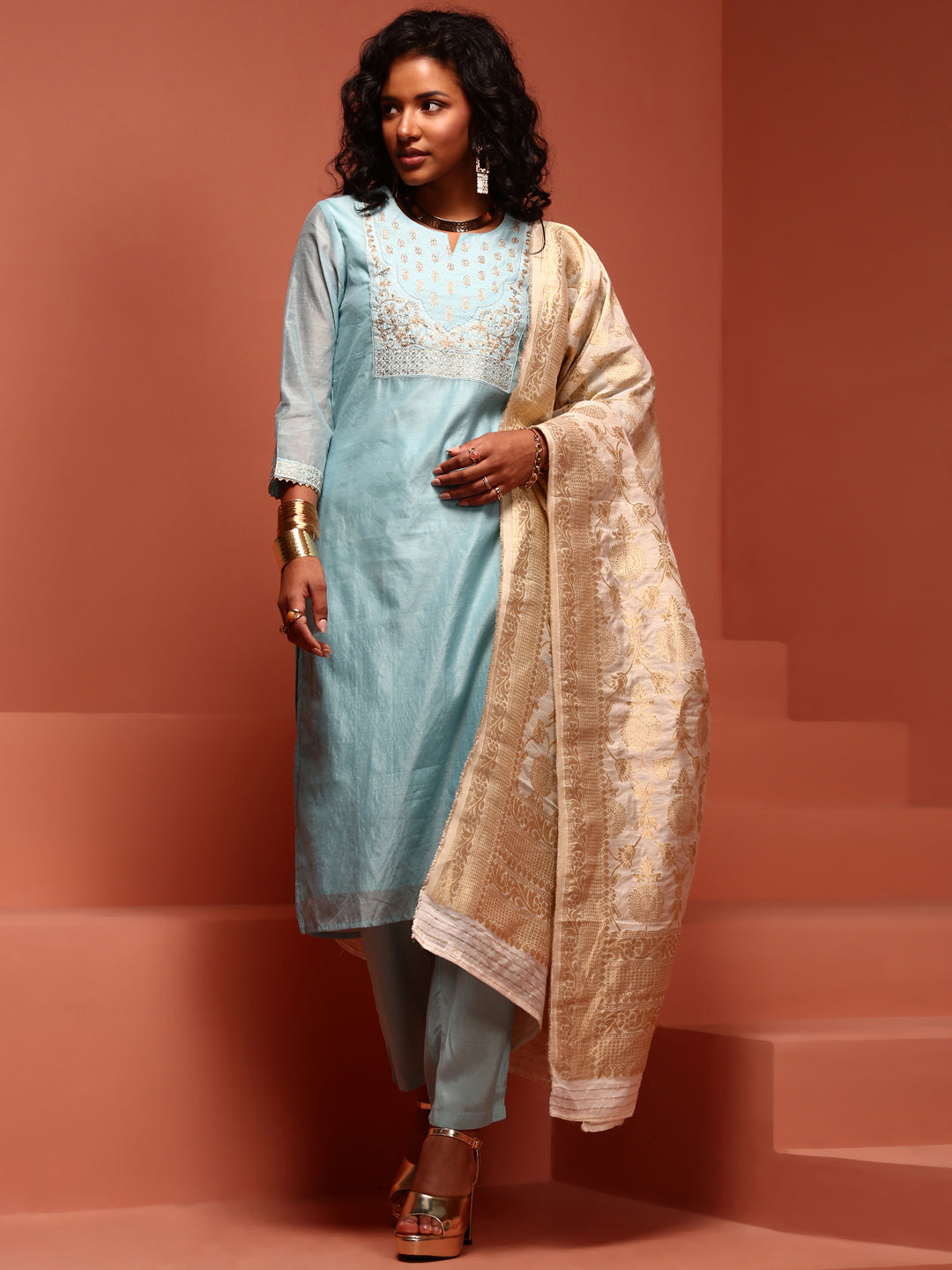 Sage Green Chanderi Kurta Set