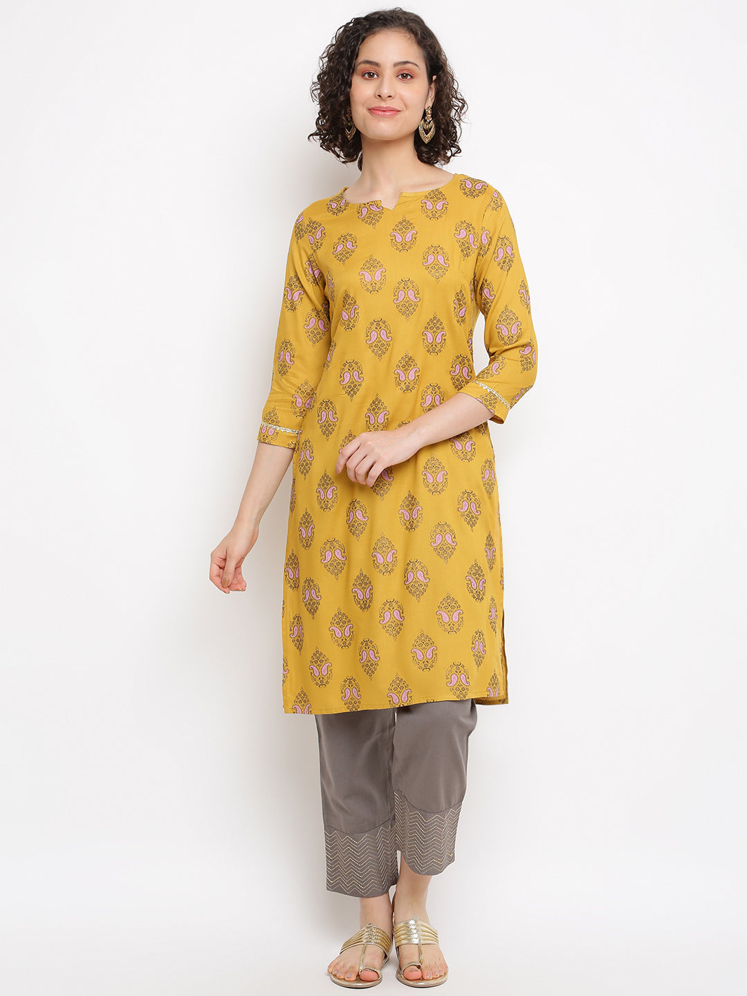 Printed Yellow Musturd Kurta