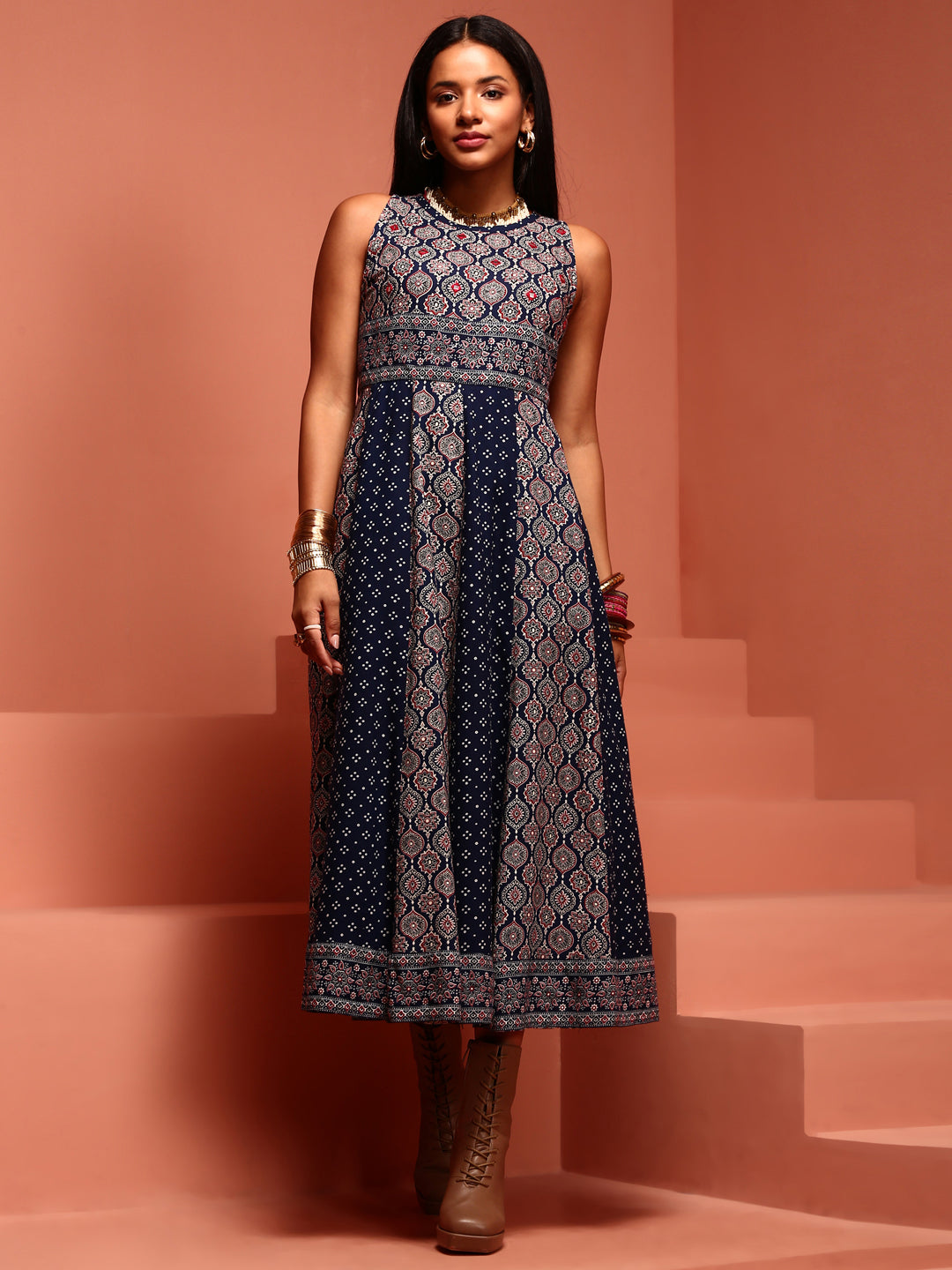 Indigo Kalidar Sleeveless Dress