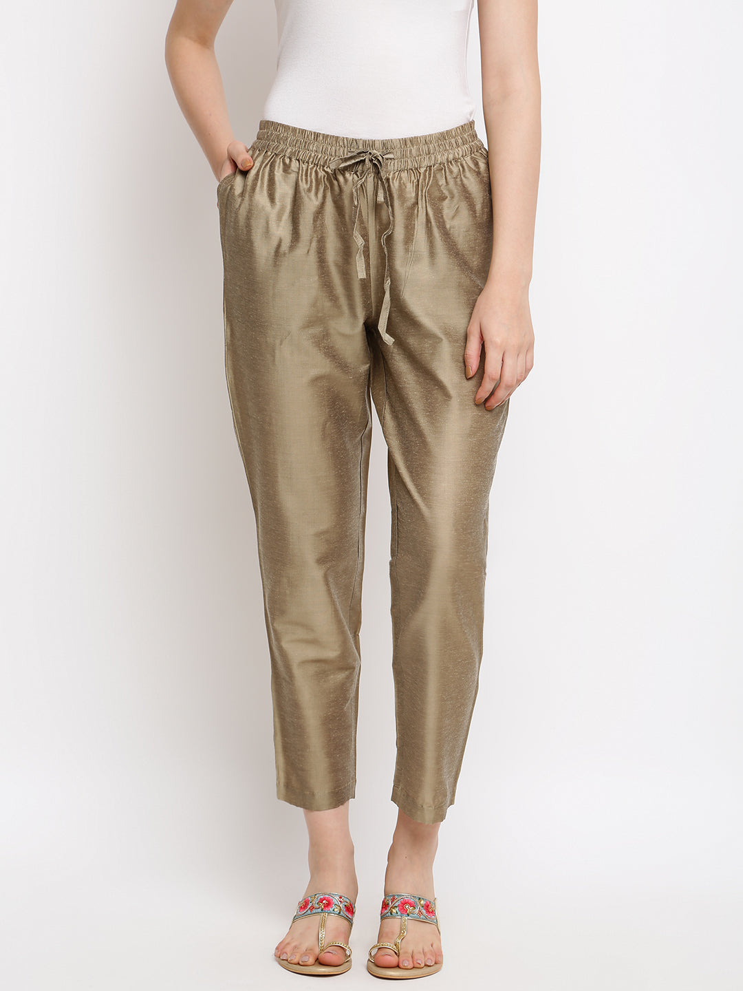 Copper Brown Straight Cotton Trousers