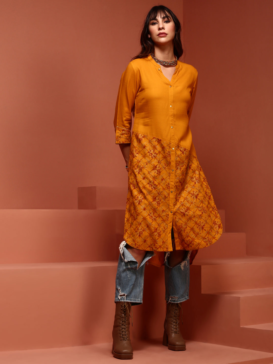 Stylish Mustard Printed Kurta