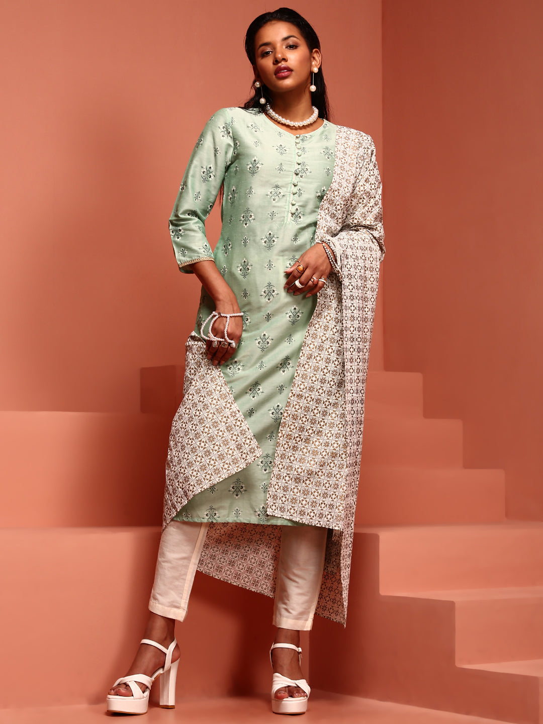 Mint Printed Kurta Set