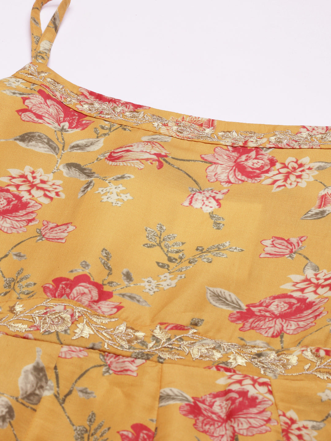 Yellow Printed Muslin Kalidar Dress