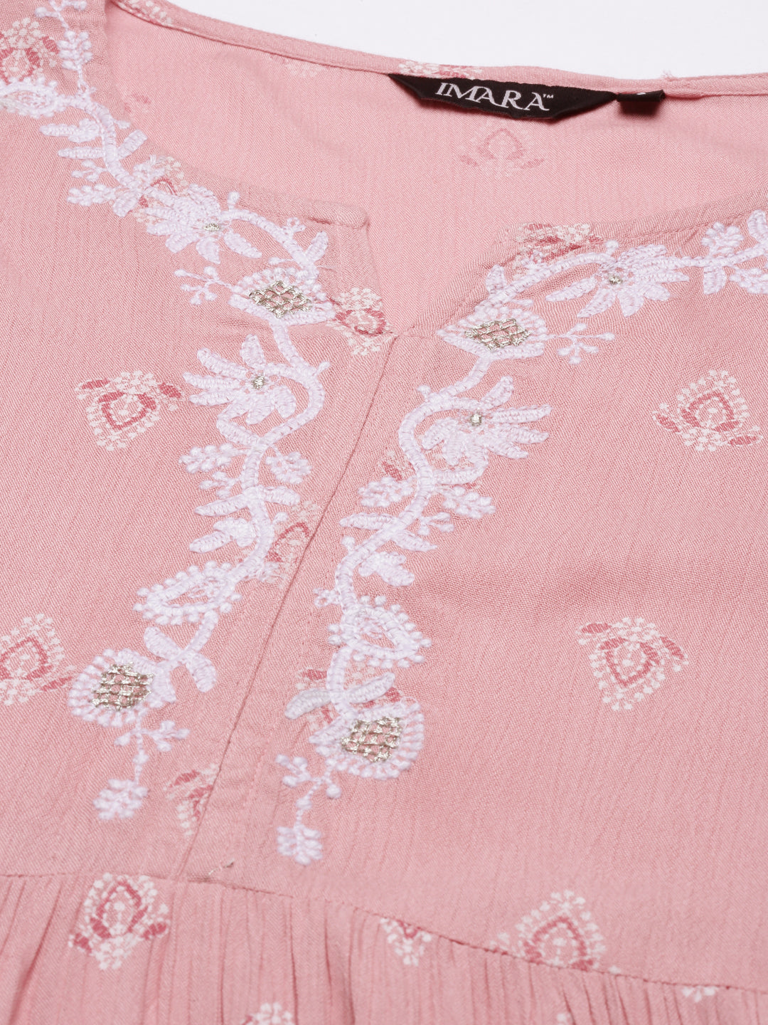 Light Pink A-line Chikankari Dress