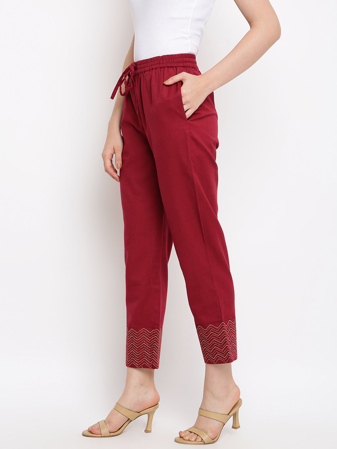 Solid Maroon Ethnic Straight Pant