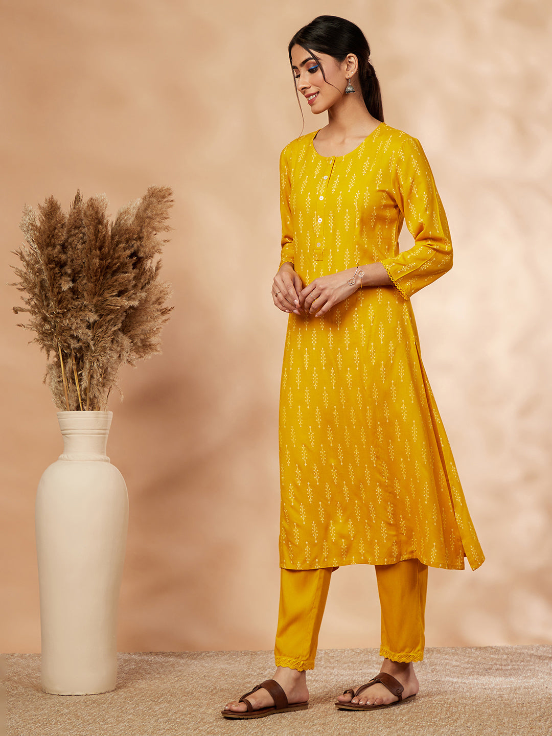 Mustard A-Line Kurta Set