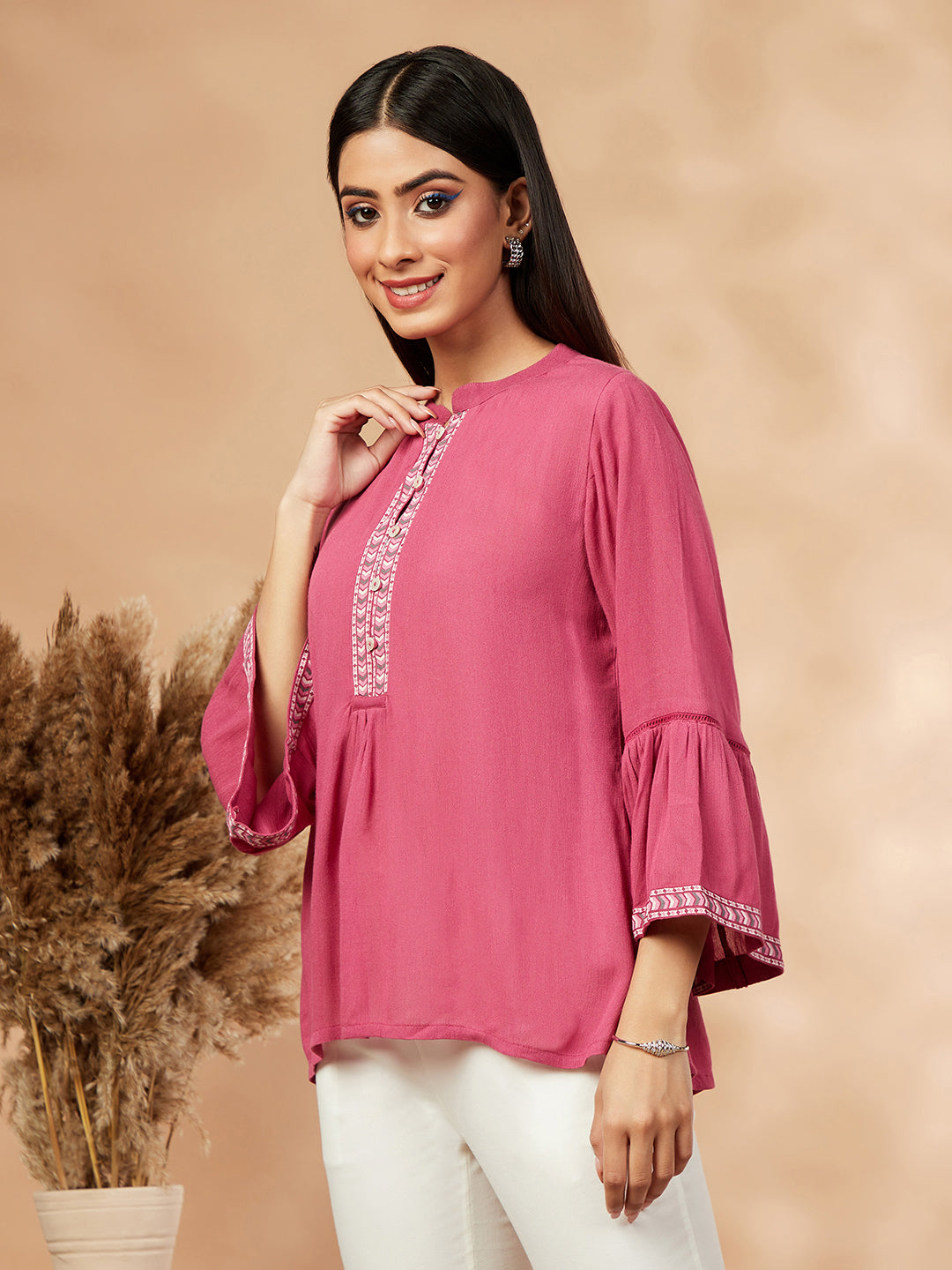 Solid Rose Pink  Gathered Top