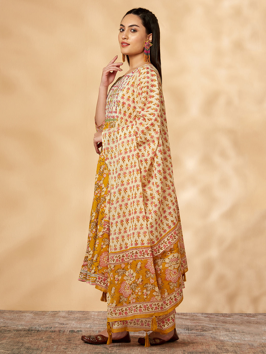 Mustard Printed Kurta Set