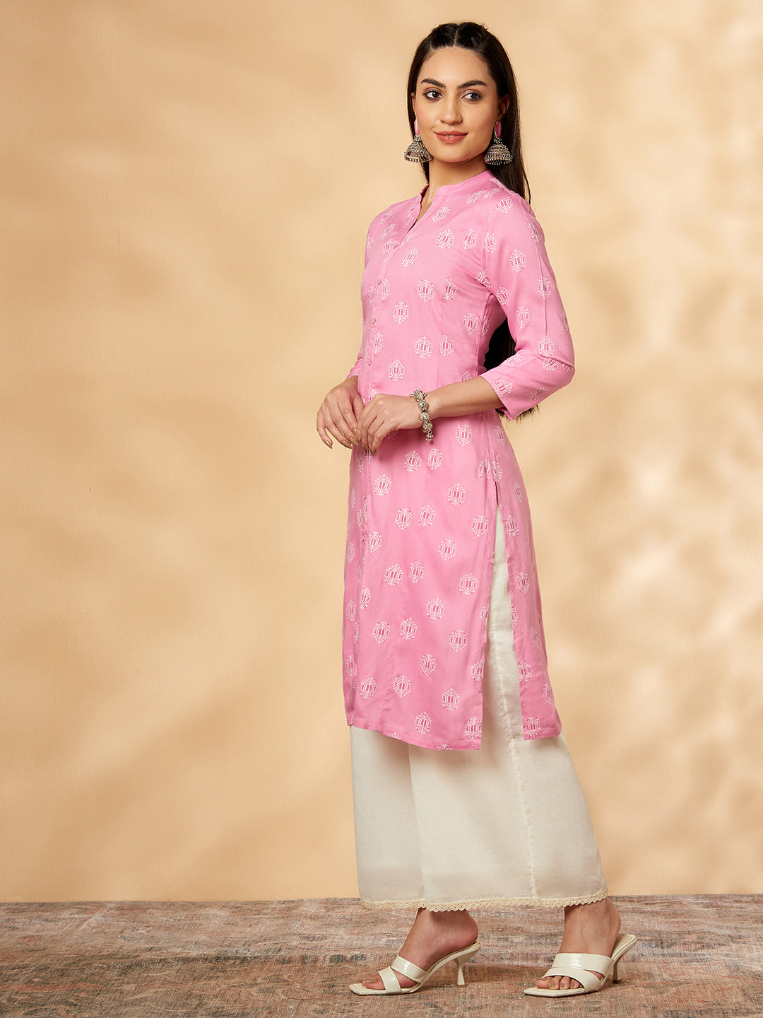 Printed Straight Pink Kurta